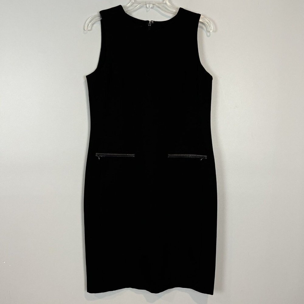 Talbots Black Sheath Dress Faux Leather Trim Pockets Size 6 NWT
